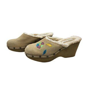 Vintage Tommy Girl Flowers Embroidered Leather Studded Mules.